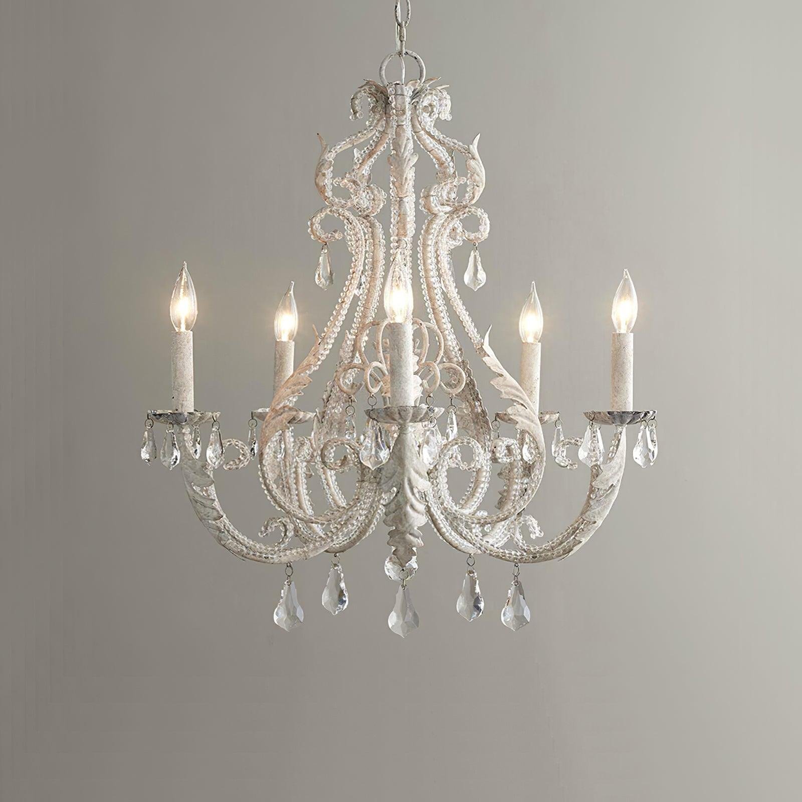 Floral Crystal Candle Chandelier 5 heads Φ 25.2″ x H 26.5″ , Dia 64cm x H 70cm , Old white