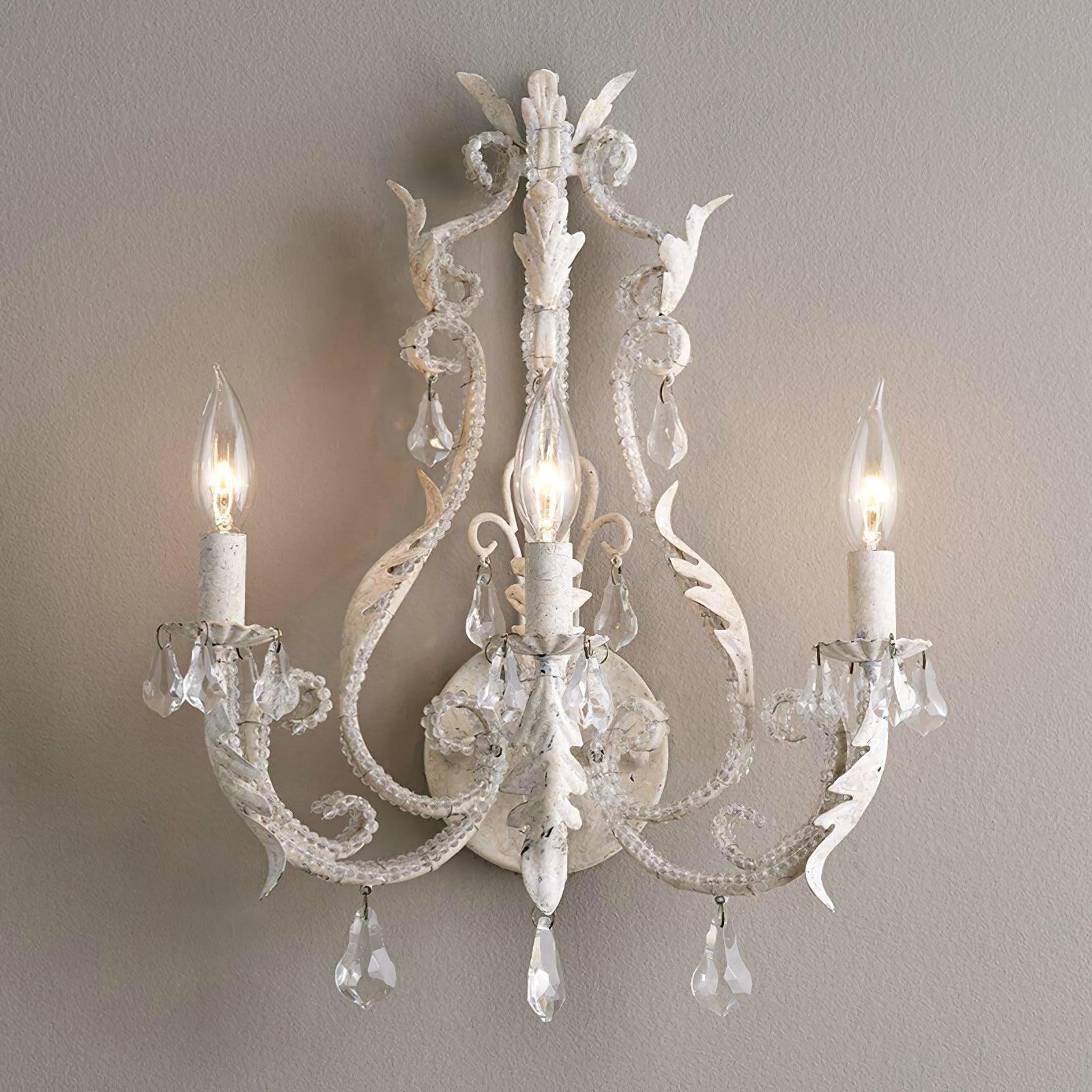 Old White Floral Crystal Candle Wall Lamps - Set of 2