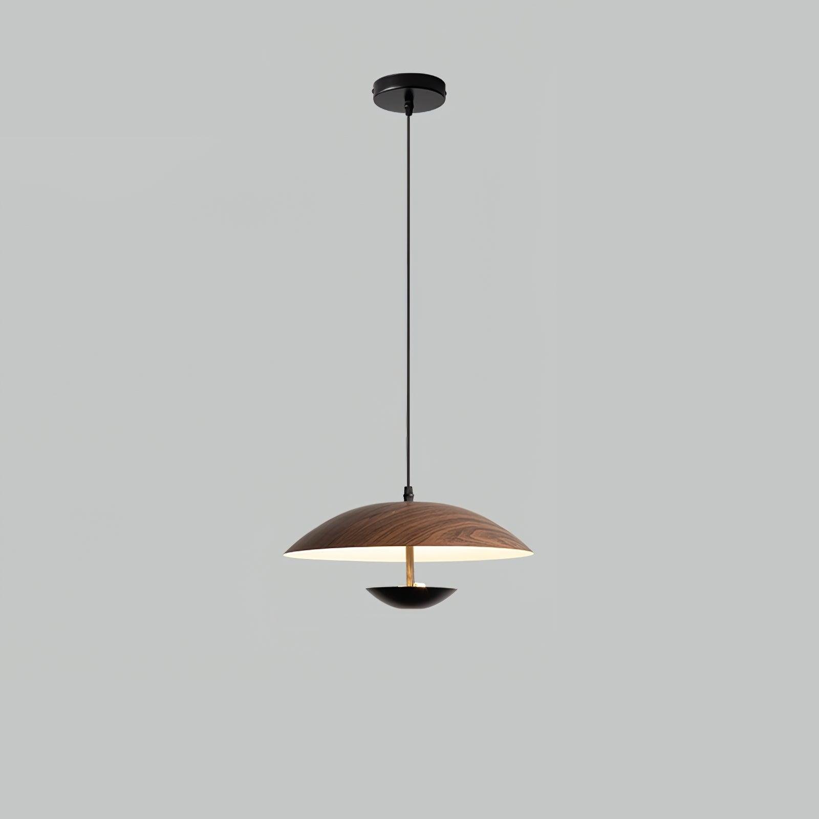 Dark Wood Frisbee Pendant Lamp in Cool White, with a Diameter of 13.8 inches and a Height of 4.7 inches (35cm x 12cm)