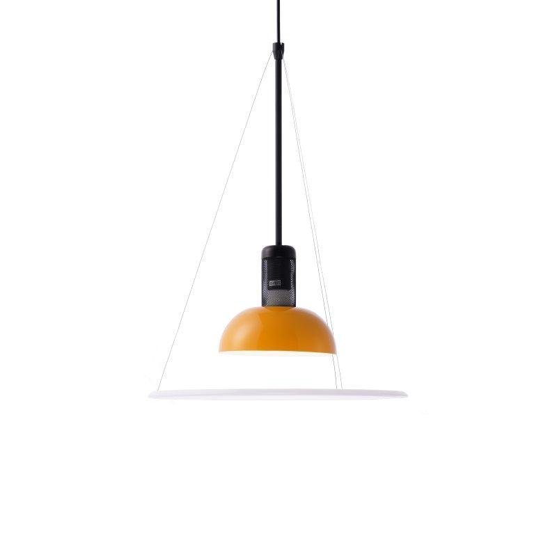Yellow pendant light, measuring 15.7 inches in diameter and 28.7 inches in height (40cm x 73cm).