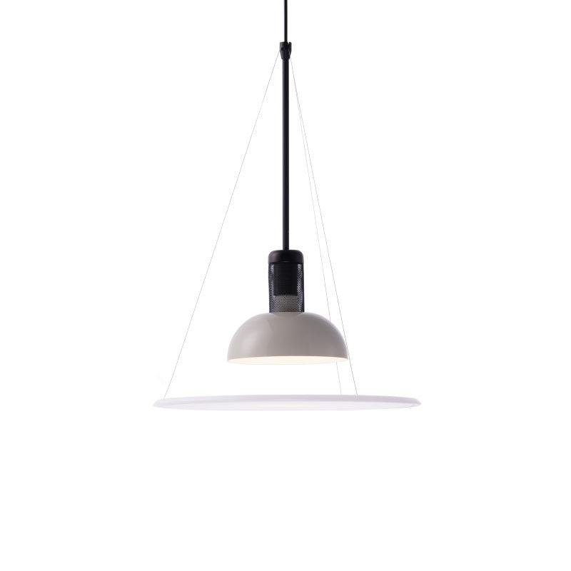 Frisbi Pendant Light in a Light Grey Color, with Measurements of 15.7 inches in Diameter and 28.7 inches in Height (40cm x 73cm).