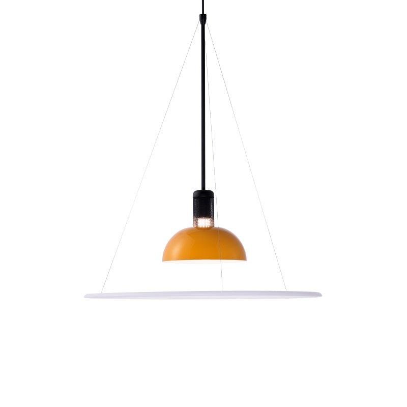 Yellow Frisbi Pendant Light, measuring 23.6 inches in diameter and standing 28.7 inches tall (60cm x 73cm).