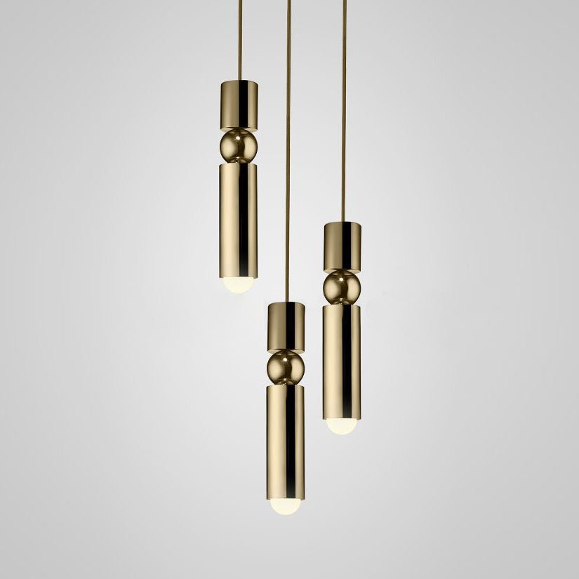 Gold Fulcrum Pendant Light with 3 Heads, measuring ∅ 11.8″ x H 59″ (Dia 30cm x H 150cm)