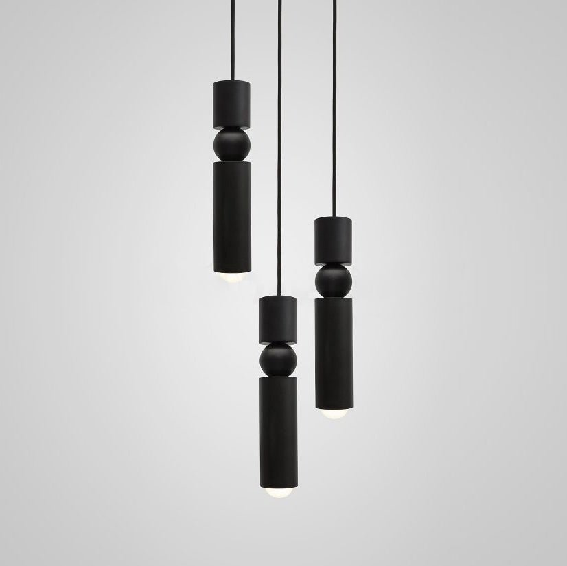 Black Fulcrum Pendant Light with 3 Heads, measuring ∅ 11.8″ x H 59″ (Dia 30cm x H 150cm)