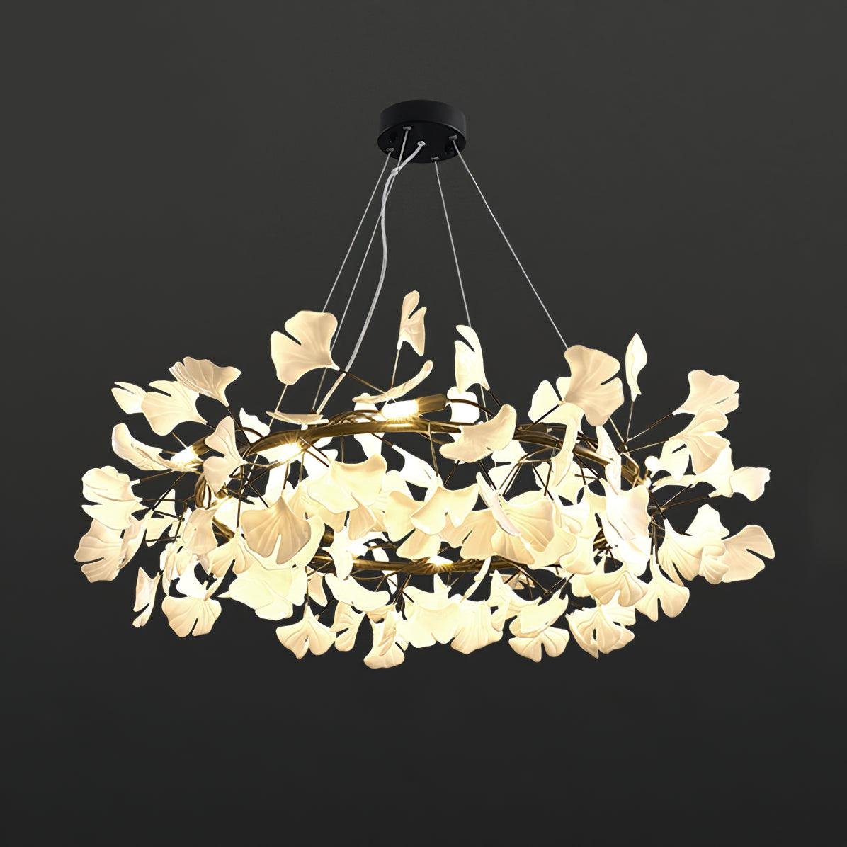 Black and White Gingko Chandelier in 39.4" diameter and 11.8" height, or 100cm diameter and 30cm height