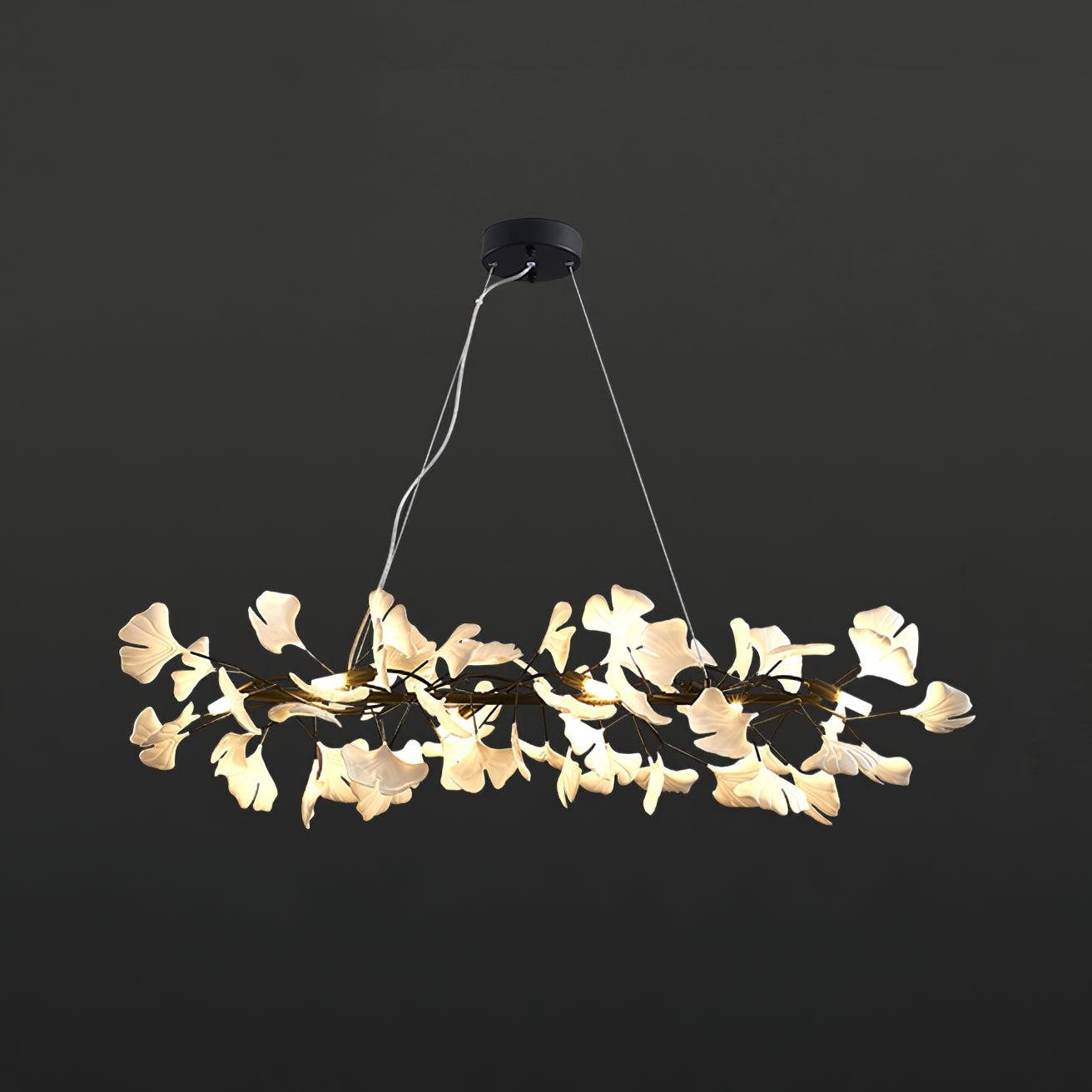 Black and white Gingko Chandelier in medium and large sizes (47.2" x 11.8", 120cm x 30cm)