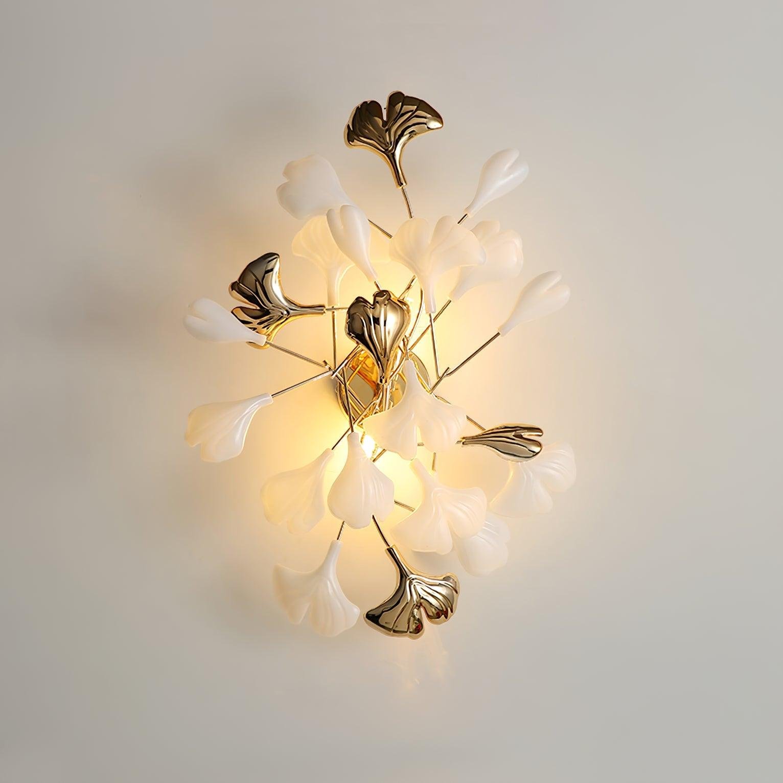 Wall Lamp with Gingko Design, 15.7" Diameter x 23.6" Height, 40cm Diameter x 60cm Height, Gold and White Color