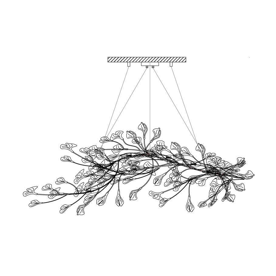 Gingko Chandelier with White Lamp Body and White Leaf, Dimensions: 59″ x 27.6″ x 26.8″ (L x W x H), 150cm x 70cm x 68cm (L x W x H)