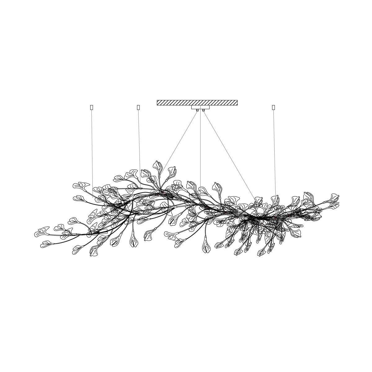 White Leaf Gingko Chandelier with White Lamp Body - Dimensions: 78.7″ x 27.6″ x 26.8″ (L x W x H) or 200cm x 70cm x 68cm