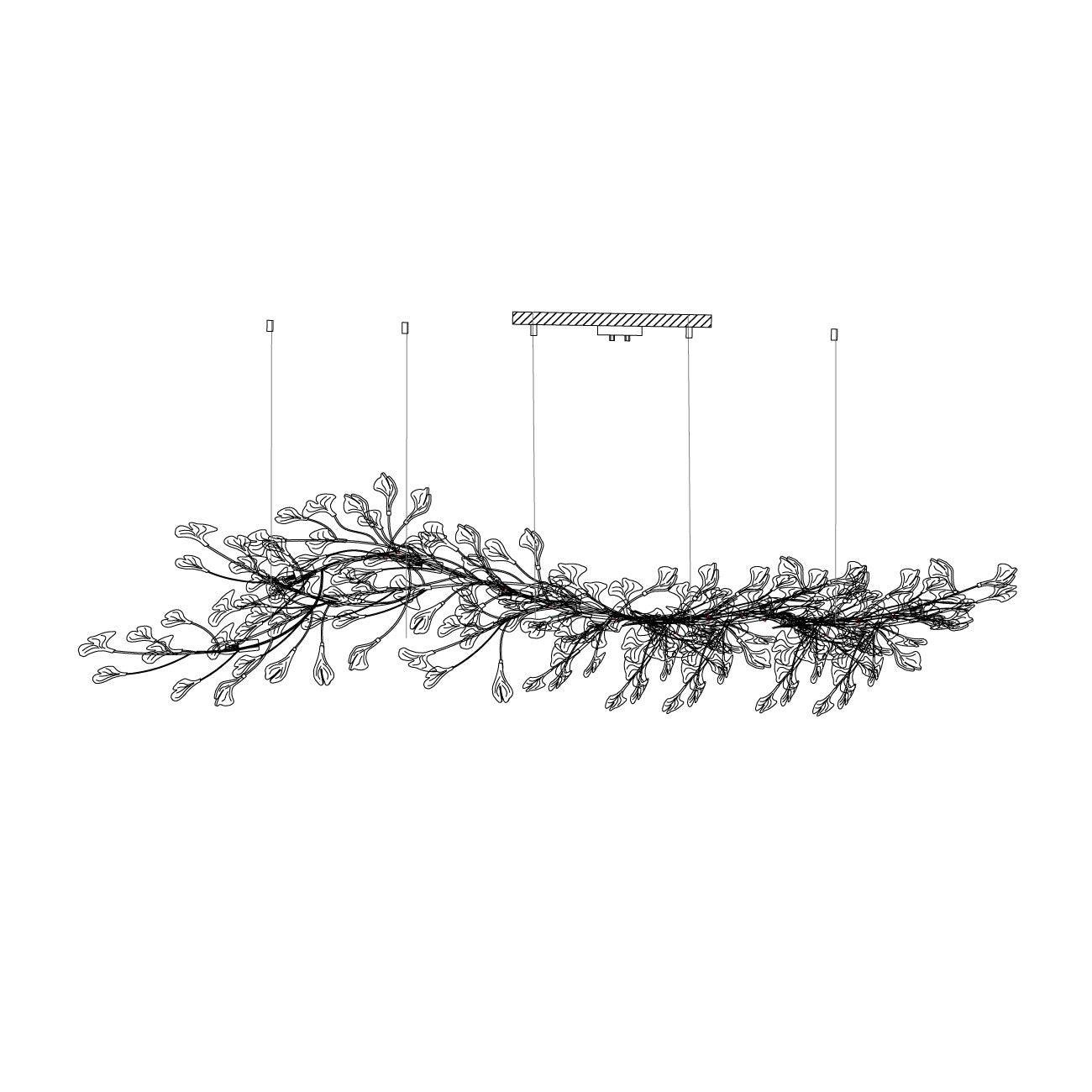 White Lamp Body and Leaf Gingko Chandelier in E L 98.4" x H 29.5" (L 250cm x H 75cm) Dimensions