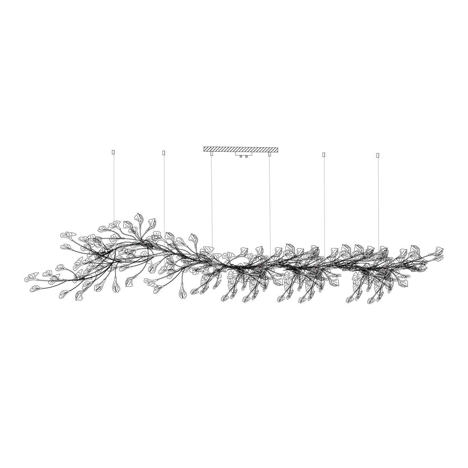 Gingko Chandelier in White with White Lamp Body and Leaf Color, Dimensions: Length 118.1 inches x Height 29.5 inches (300cm x 75cm).