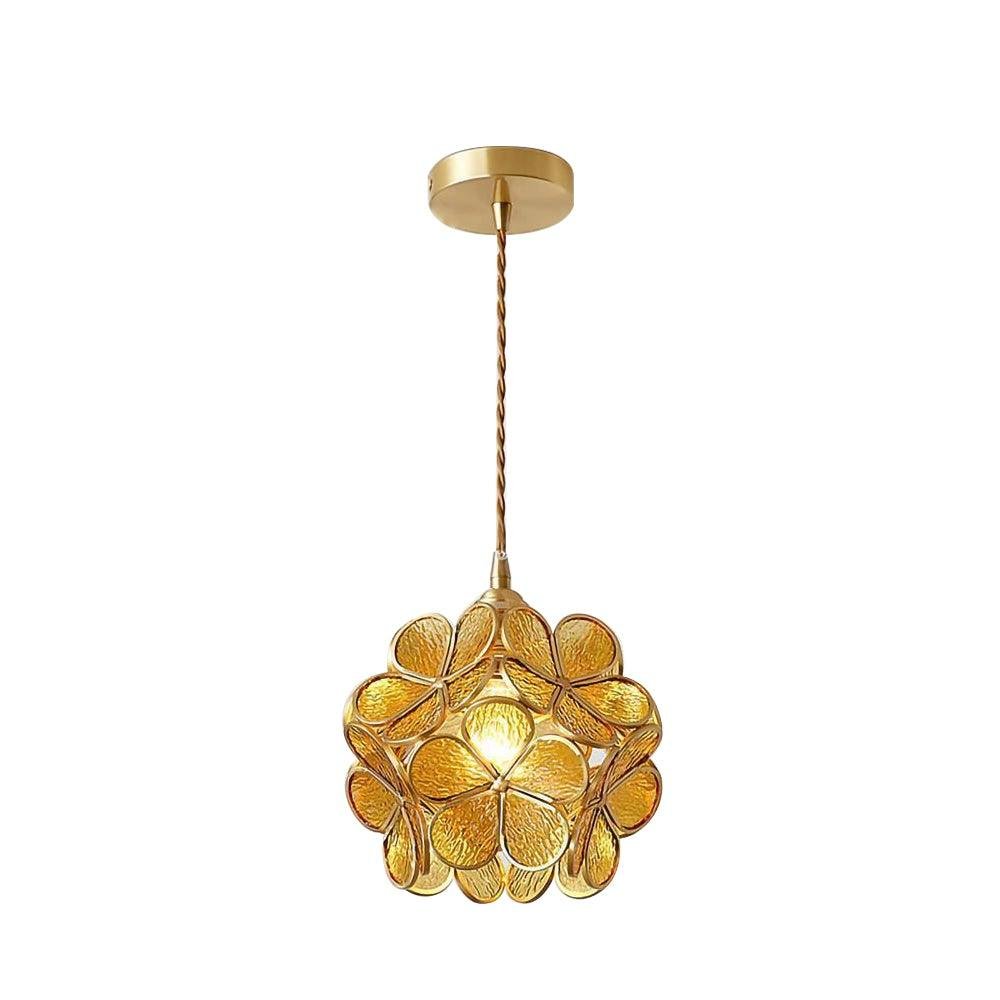 Pendant Lights with Yellow Glass Petal Design, 7.9-inch Diameter and 7.9-inch Height (20cm x 20cm)