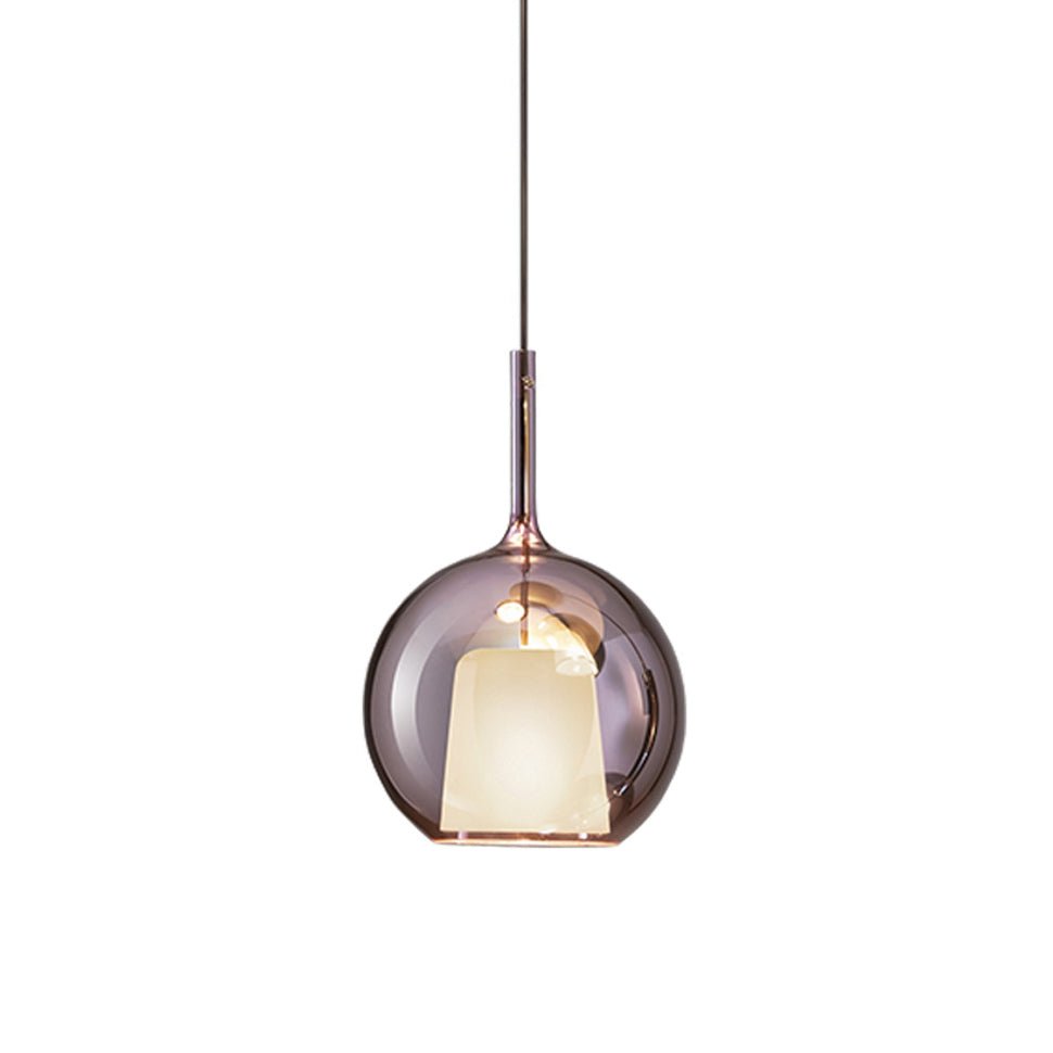 Glo Pendant Light in Rose Gold, with a diameter of 9.8" and a height of 16.9" (25cm x 43cm).