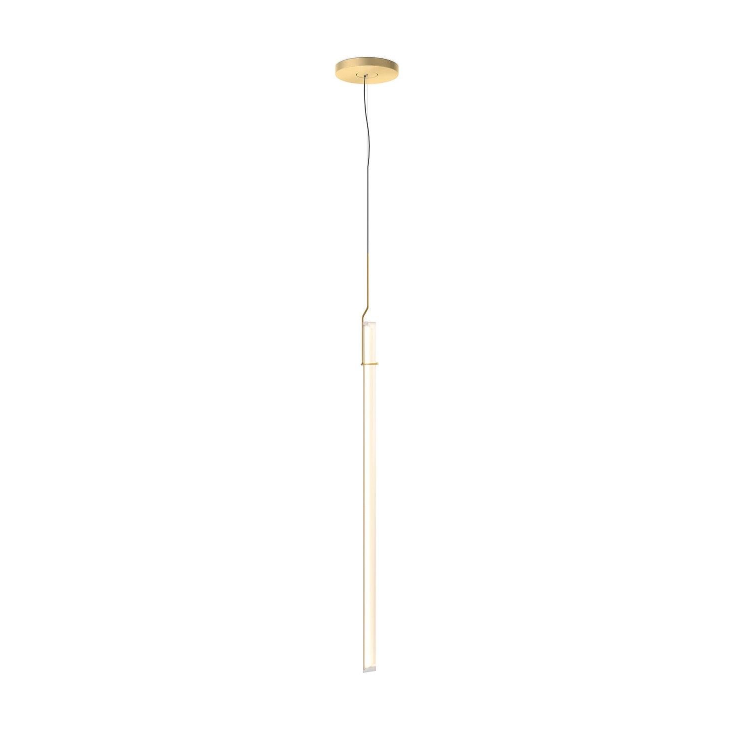 Gold Halo Jewel Straight Pendant Light in Cool Light, measuring 7.9" in diameter and 39.4" in height (20cm x 100cm).