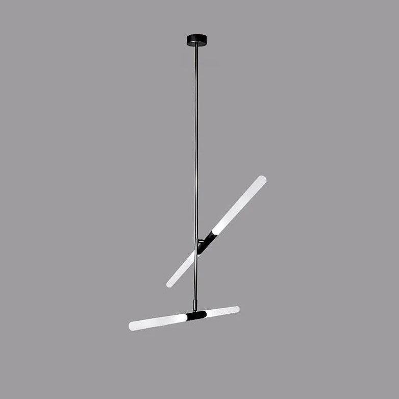 Black and white Hash Linear Suspension with 4 heads, dimensions of ∅ 39.4″ x H 43.3″ (Dia 100cm x H 110cm), emitting cool white light.