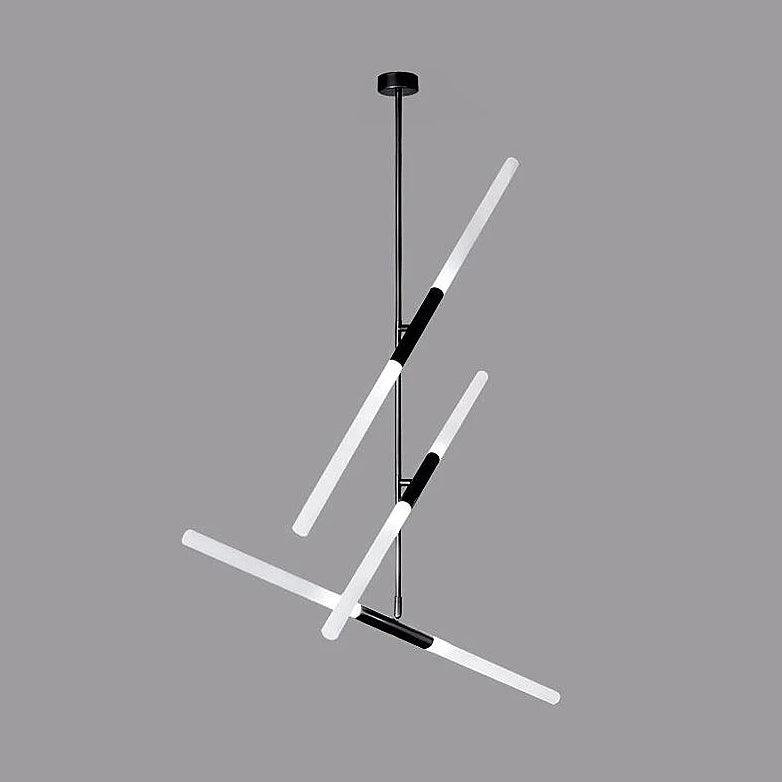 6-Head Hash Linear Suspension Light Fixture, Diameter 39.4 inches x Height 43.3 inches, Diameter 100cm x Height 110cm, Black and White Color, Featuring Cool White Illumination.