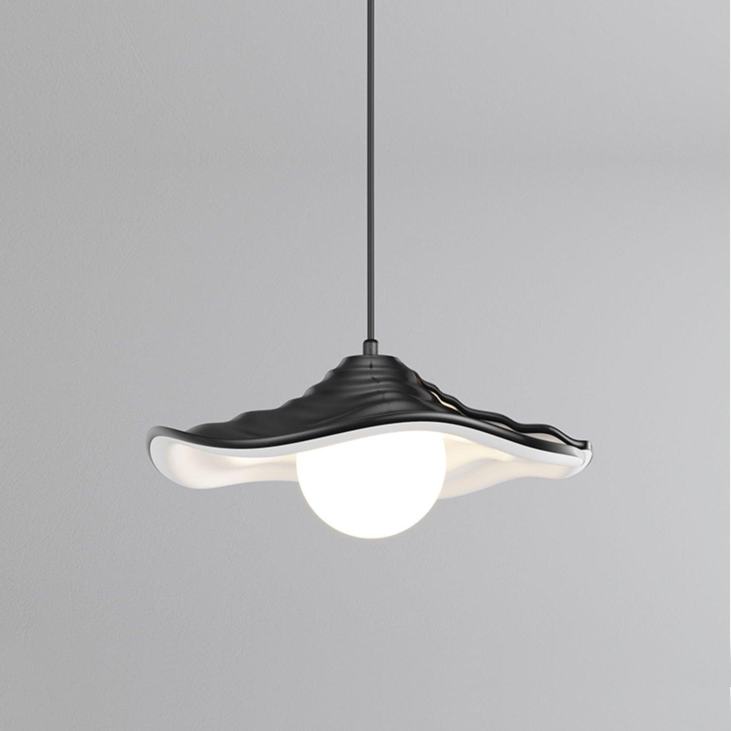 Black Hat Pendant Light, measuring 11.8" in diameter and 5.9" in height (or 30cm x 15cm), with a cool light feature.