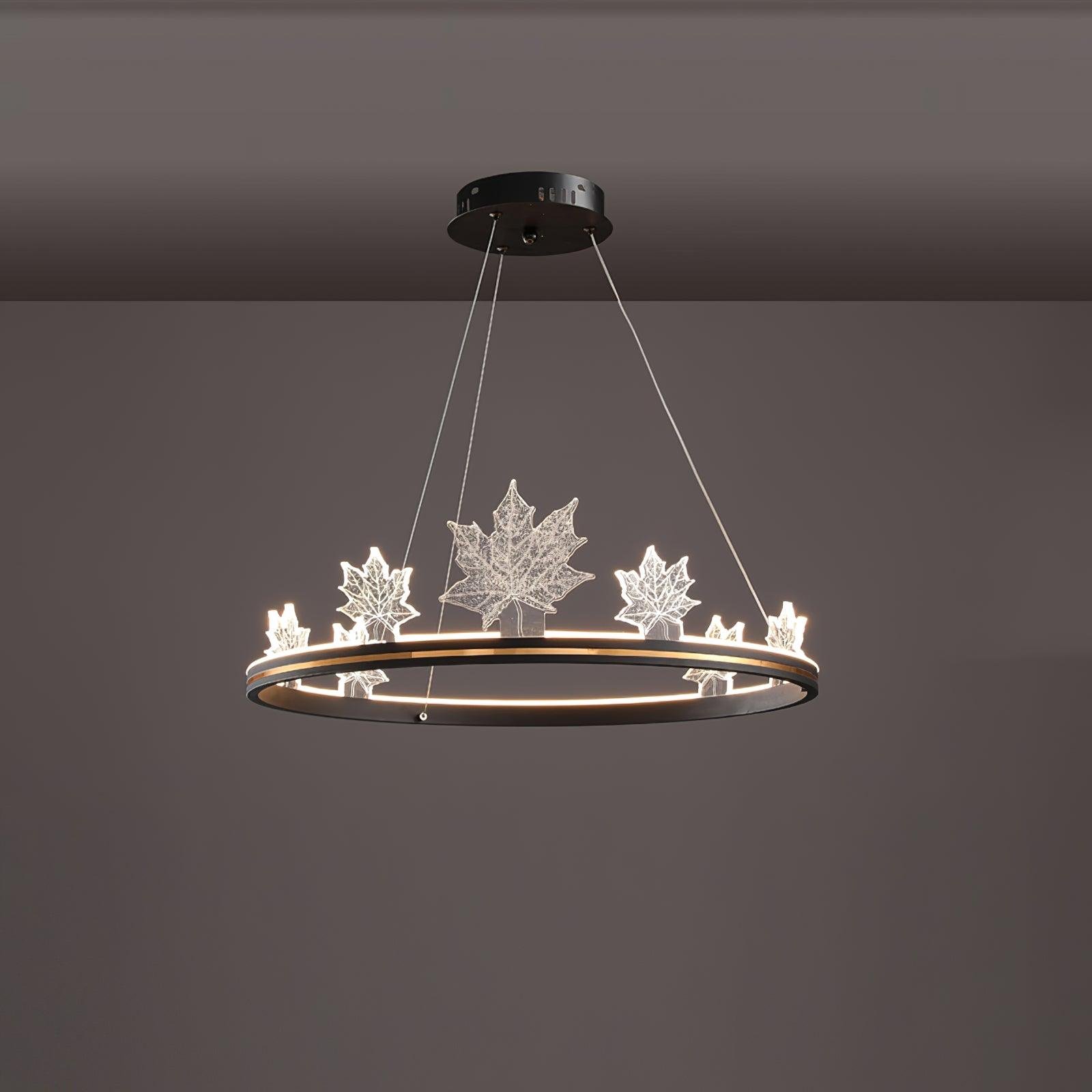 Black Ion Leaf Chandelier with Cool White Light, Diameter 23.6 inches x Height 7 inches (60cm x 18cm)