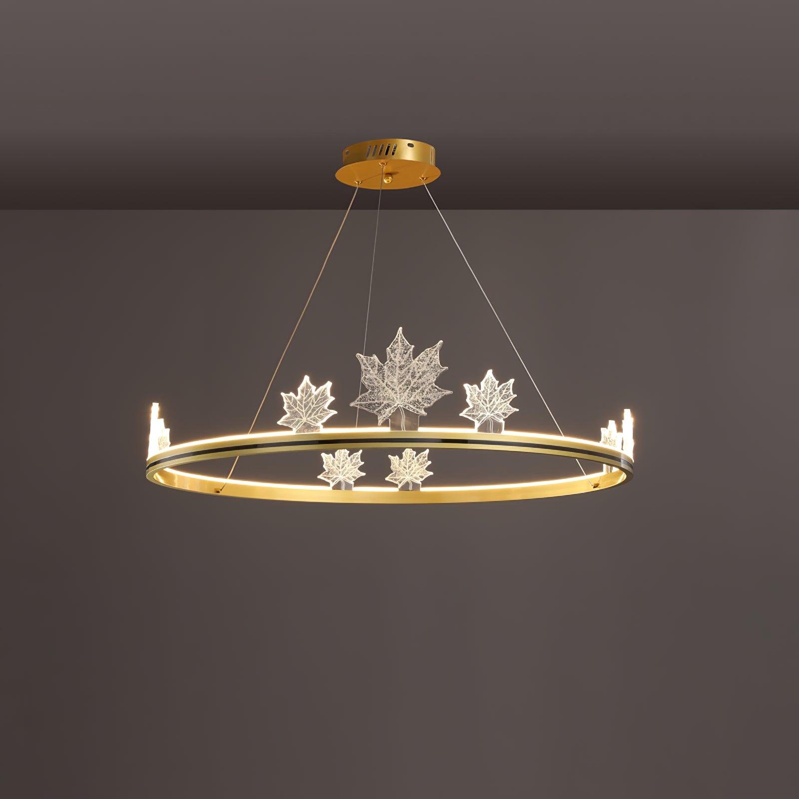 A rephrased version of the product title could be: "Gold Ion Leaf Chandelier with Dimensions ∅ 31.4″ x H 7″ (Dia 80cm x H 18cm), Emitting Cool White Light."