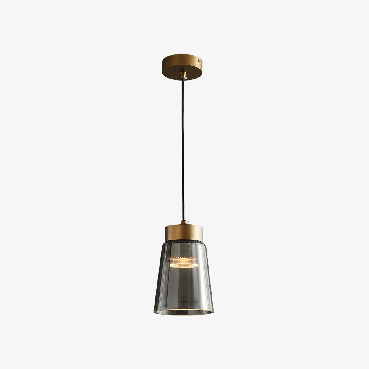 Gold and Smokey Gray Jerez2 Pendant Light, measuring 4.9" in diameter and 6.7" in height (12.5cm x 17cm), with a sleek and cool light.