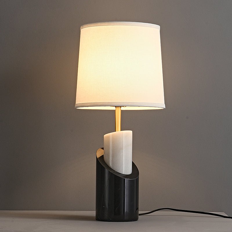 Black and white Jude Table Lamp with EU plug, measuring 9.8 inches in diameter and 21.6 inches in height (25cm x 55cm).