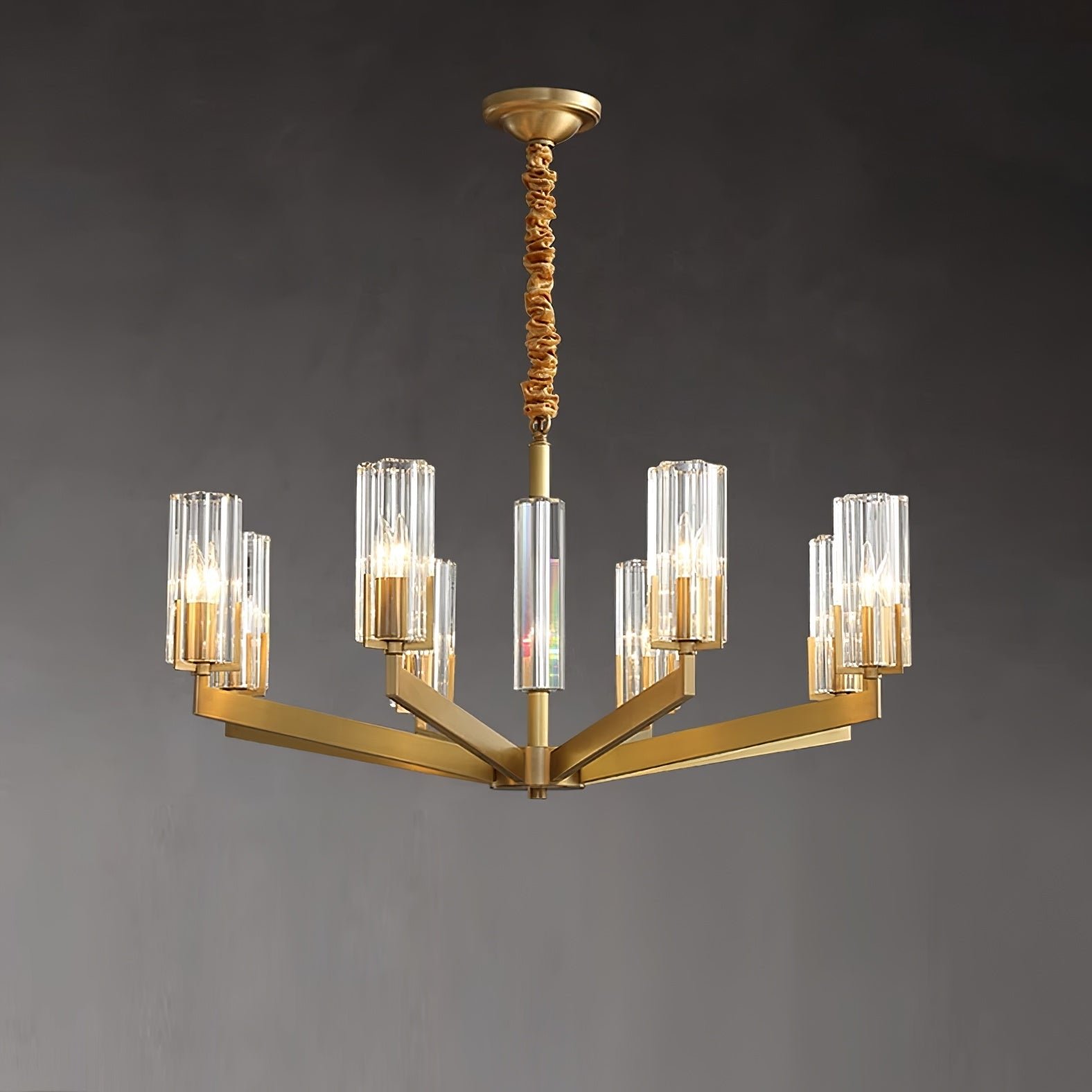 Brass Chandelier with 8 Heads, Diameter 31.4 inches and Height 16.1 inches (80cm x 41cm), in Clear and Brass Finish