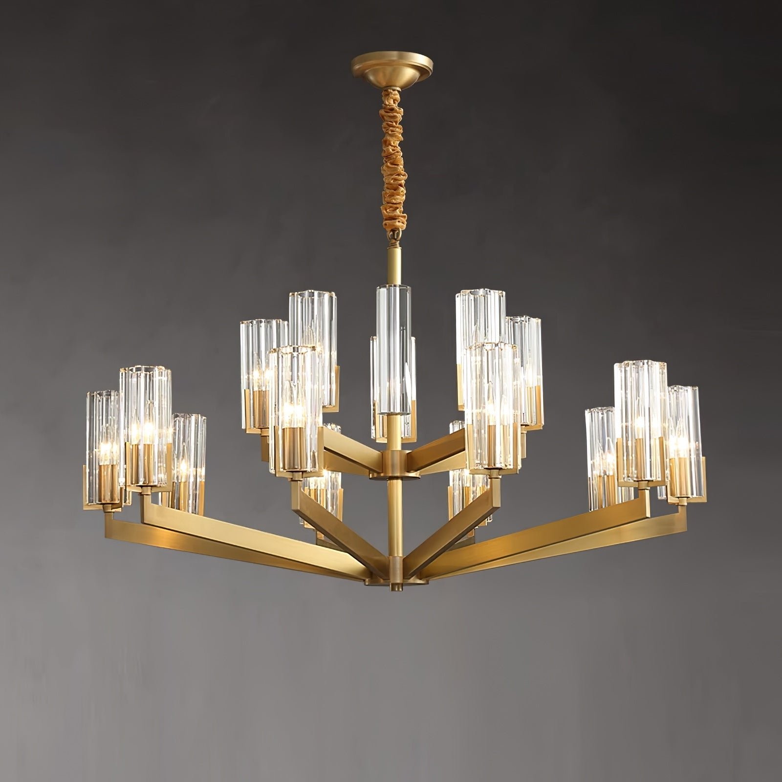 Chandelier with 15 Brass Heads, Diameter 37.4 inches and Height 22.4 inches (95cm x 57cm) in Clear