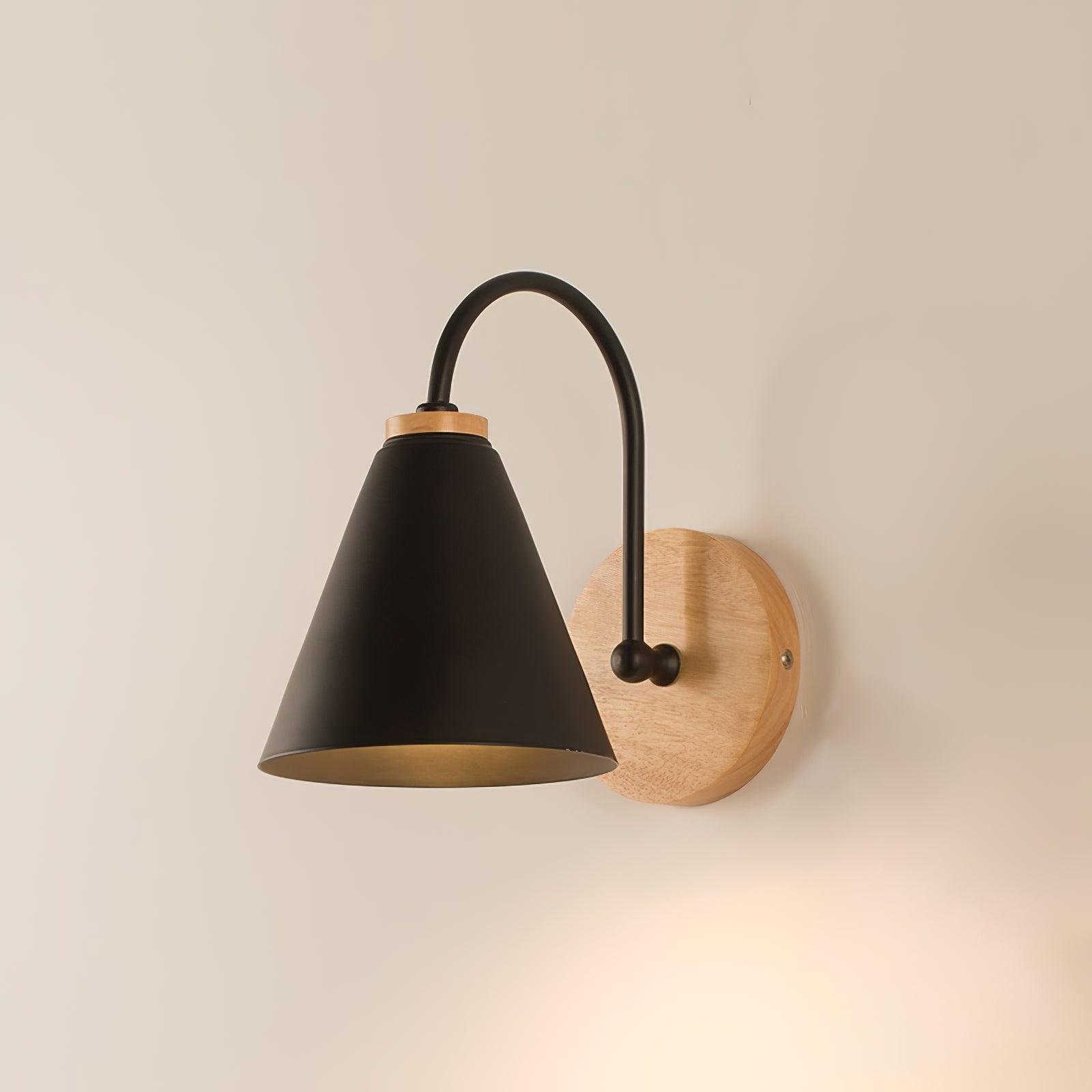 Nordic Wall Lamp in Wooden and Black Kona with a 5.9-inch Diameter and 9.4-inch Height (15cm x 24cm)