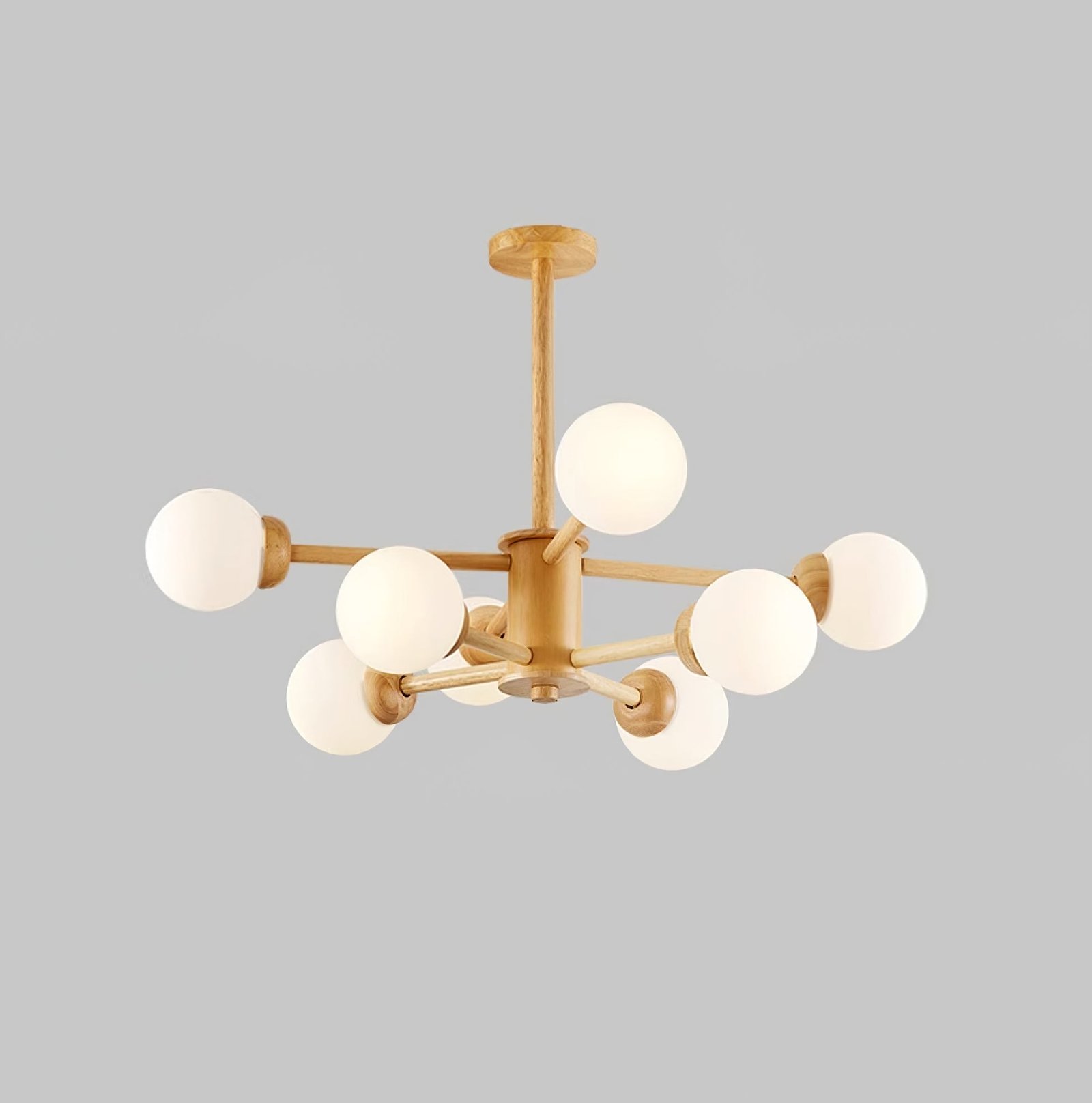 Wooden Chandelier - 8 Heads, Diameter of 34.6 inches, Height of 20 inches (88cm x 51cm), Wood and White Finish.