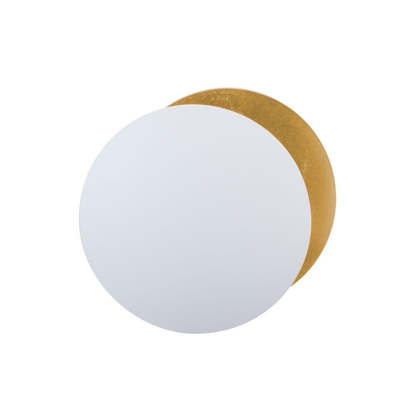 Wall Lamp "Lederam" Dimensions: 9.8″ in diameter and height (25cm x 25cm), color options: White or Gold, emits Cool White light.