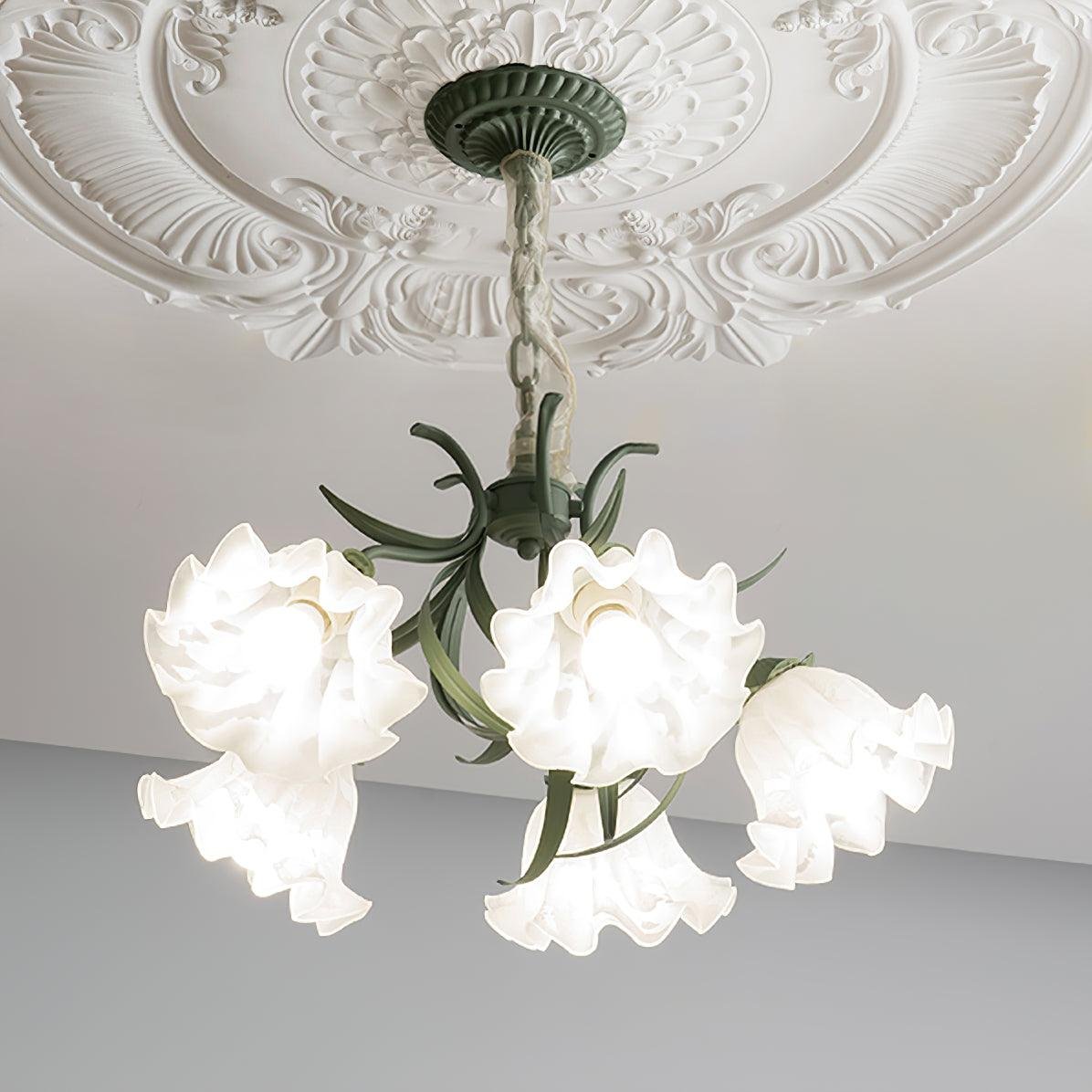 Green Lily of the Valley Flower Chandelier with 5 Heads, Diameter 24.8 inches x Height 12.6 inches (63cm x 32cm)