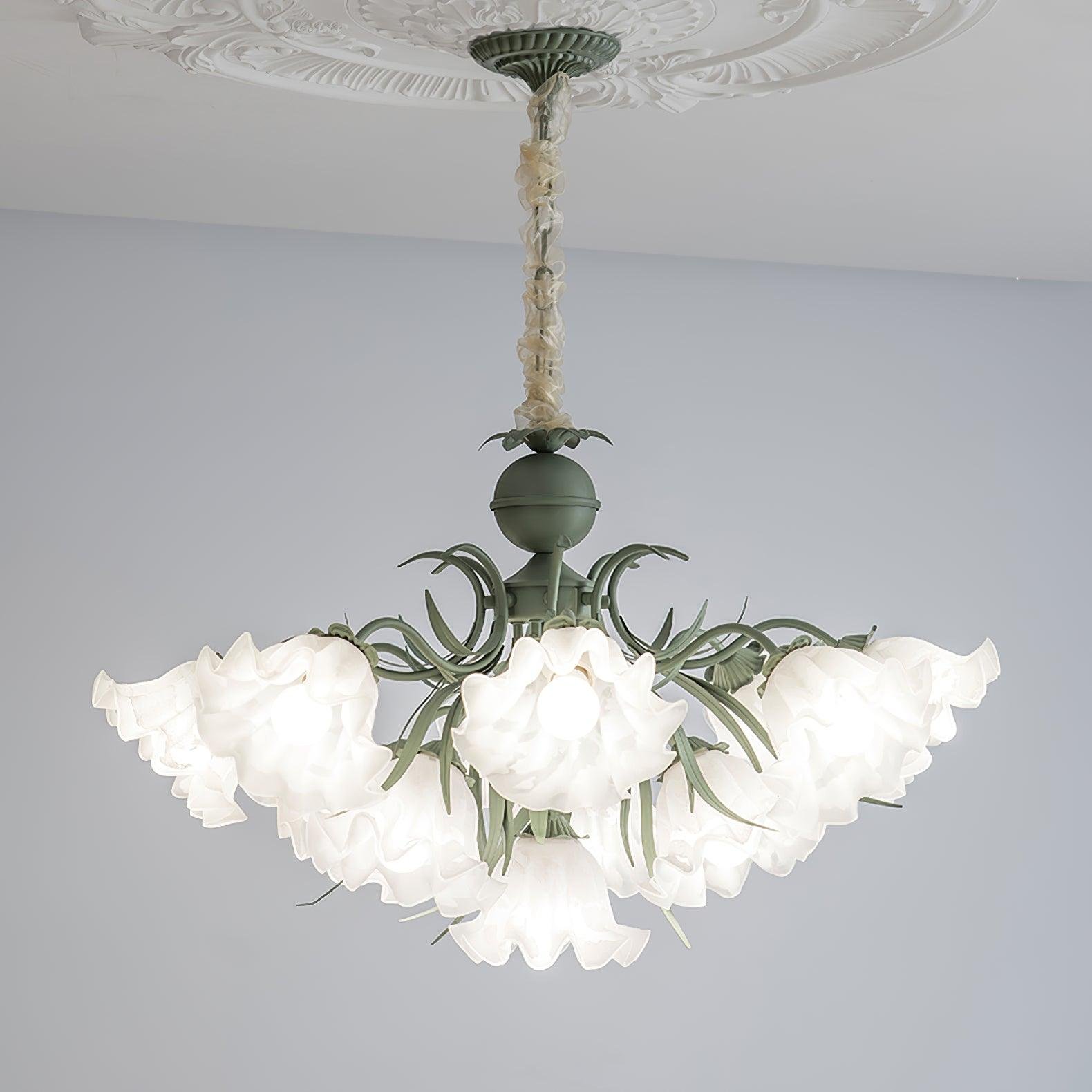 Green Lily of the Valley Flower Chandelier with 13 Heads, Measurements: Diameter 37.8 inches x Height 26.8 inches (96cm x 68cm)