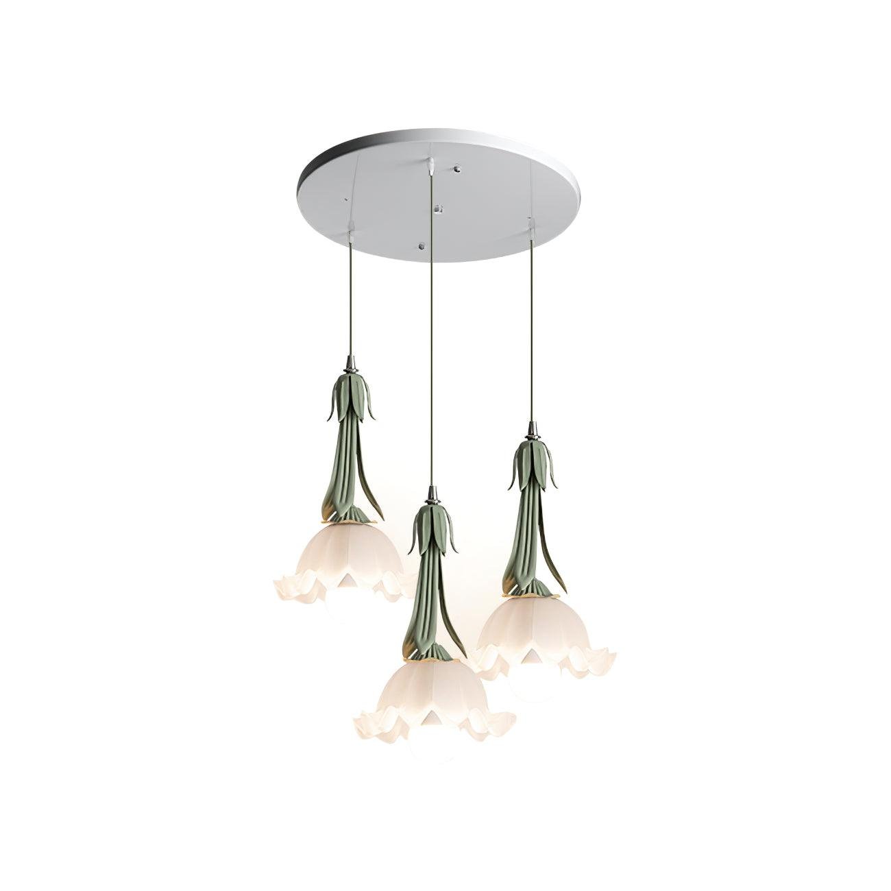 Lily of the Valley Pendant Light in Green and White, Diameter 13.8 inches x Height 59 inches (35cm x 150cm)