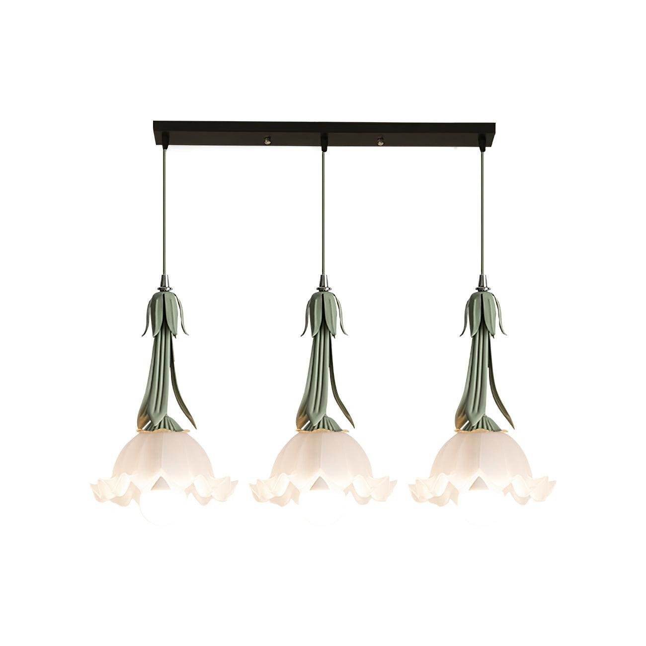 Black and Green+White Lily of the Valley Pendant Light, measuring ∅ 23.6″ x H 59″ or Dia 60cm x H 150cm.