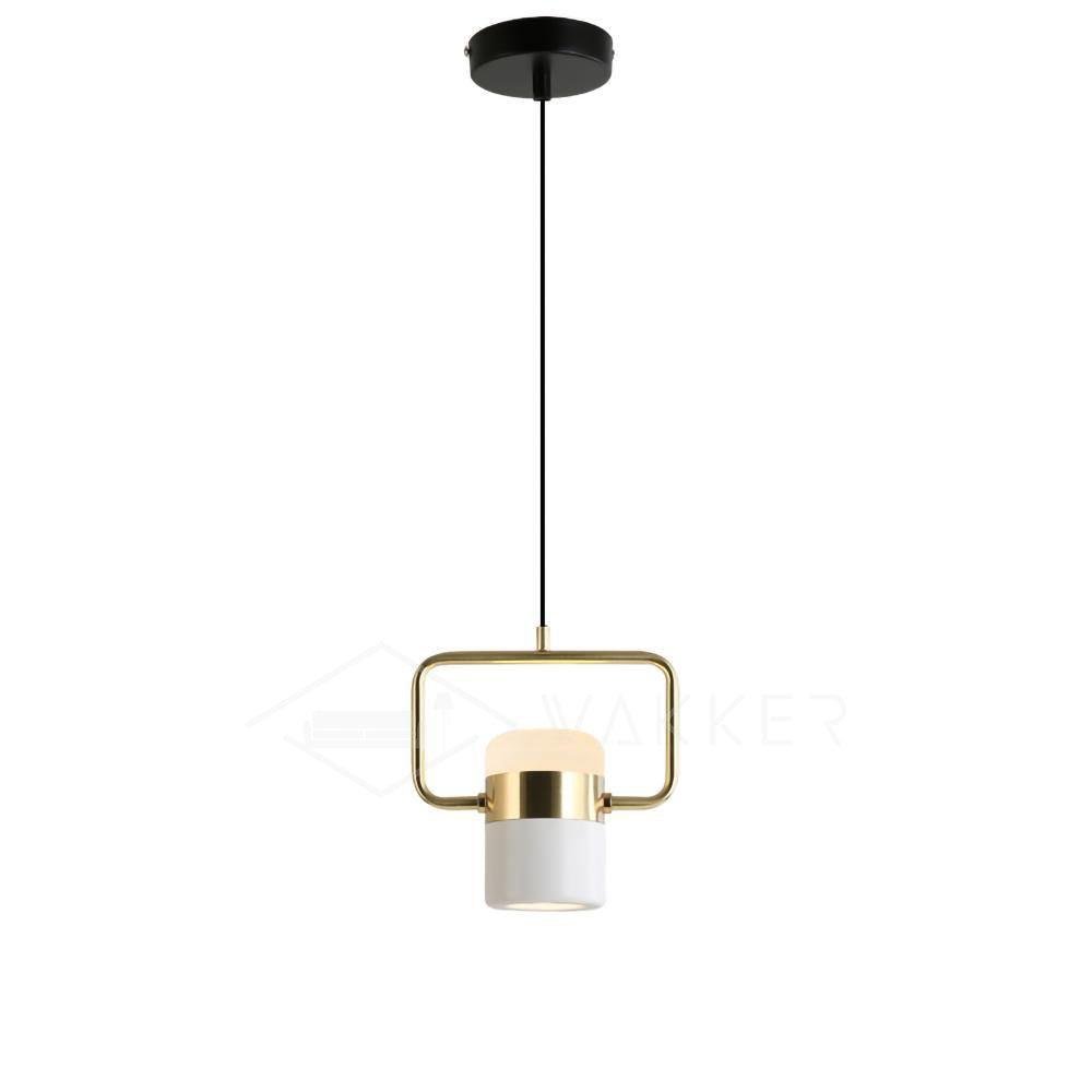 Ling P1 LED Pendant Light: Horizontal Design, Dimensions: L 7.1″ x H 4.3″ (L 18cm x H 11cm), Color: Gold+White, Illumination: Cold White