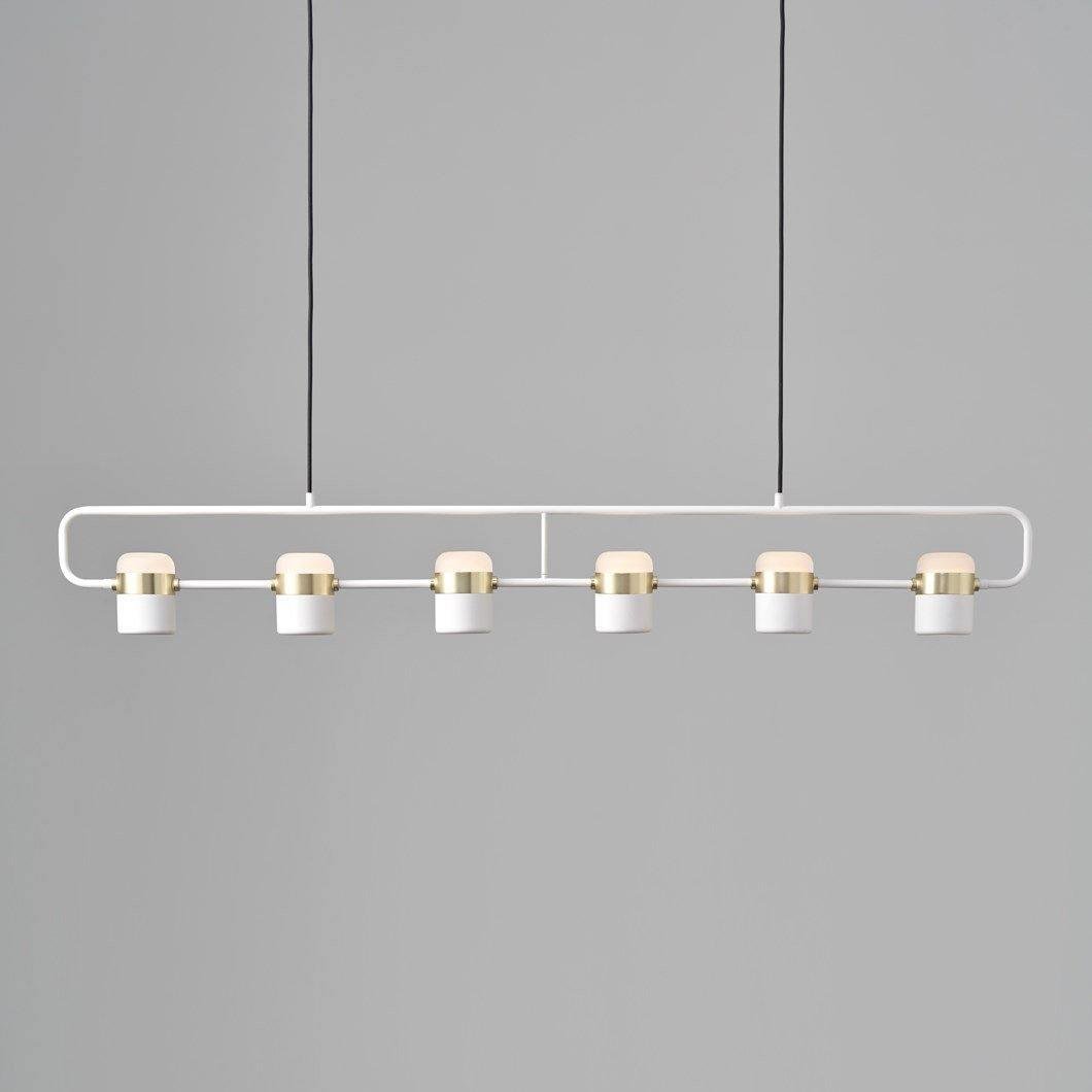 Ling P1 LED Pendant Light 6heads: Size 53.2" x 7.1", 135cm x 18cm, Gold and White, Cold White