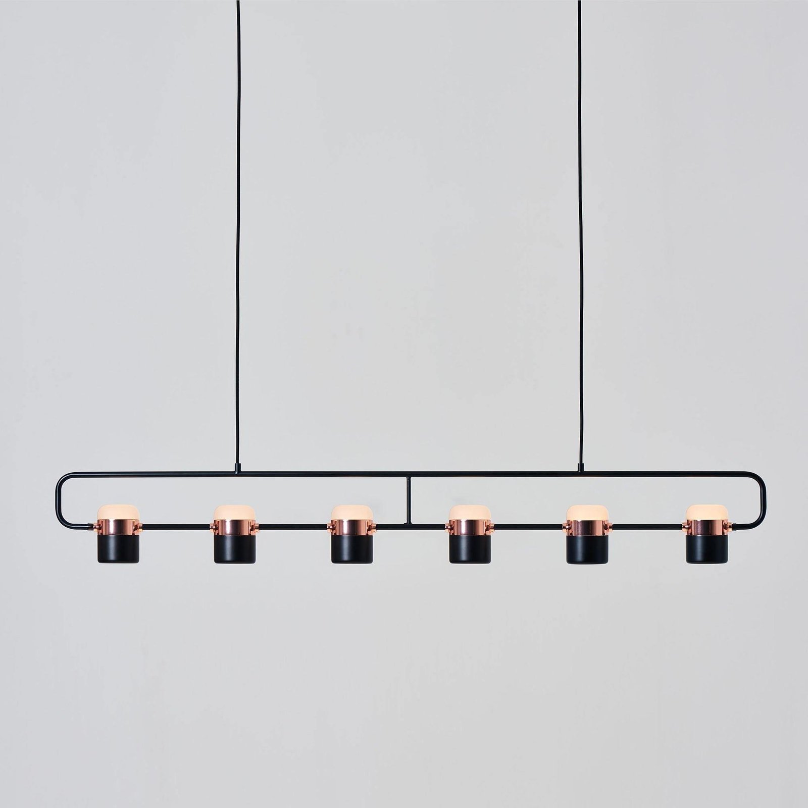 Ling P1 LED Pendant Light with 6 Heads: 53.2″ Length x 7.1″ Height, 135cm Length x 18cm Height, Copper and Black Finish, Cold White Illumination
