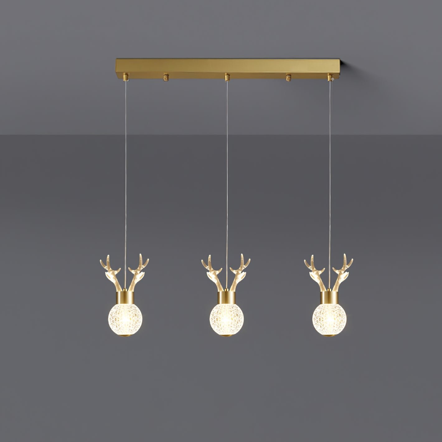 Modern Textured Pendant Lamp with 3 Deer Heads, Large Size: 19.6″ x 78.7″ (50cm x 200cm), Emits Stylish Cool White Light