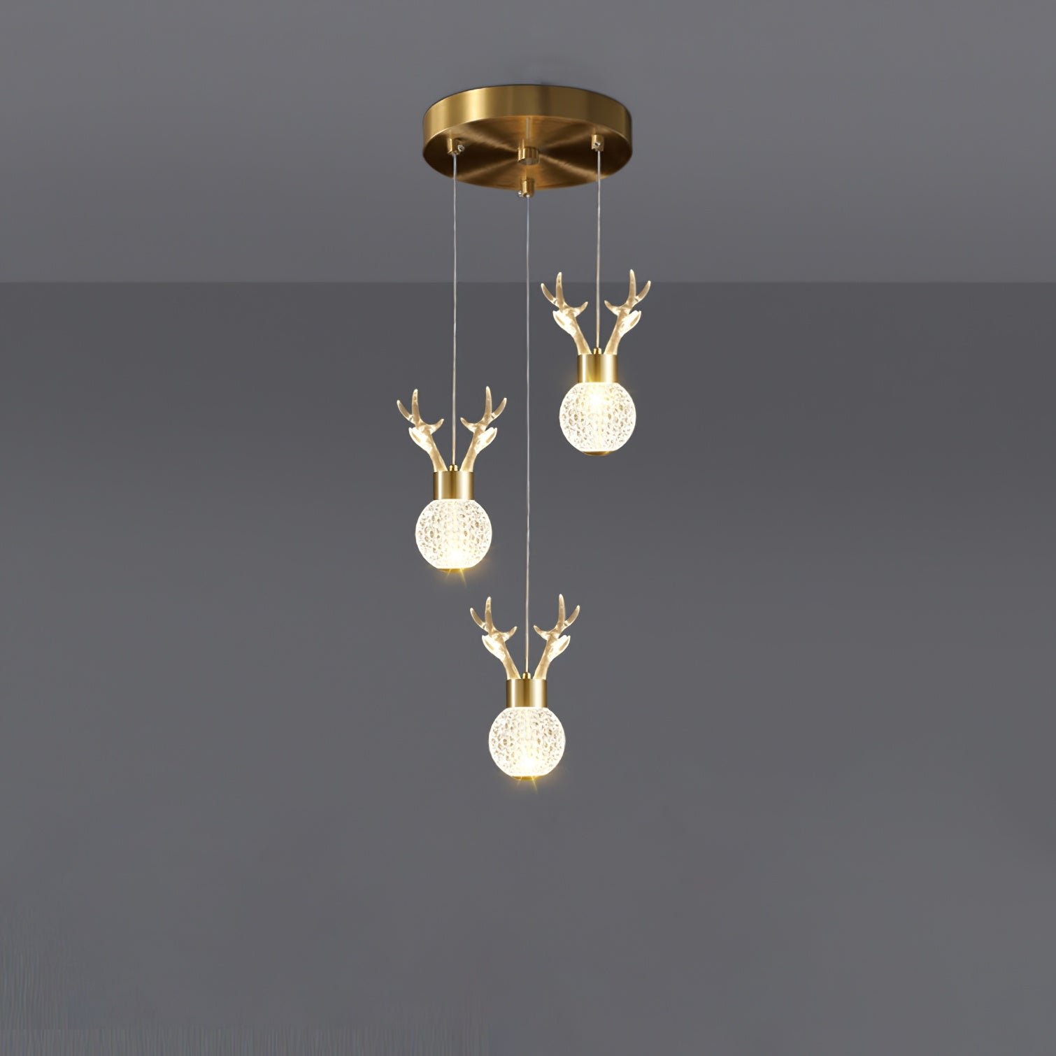 Little Deer Pendant Lamp with 3 Headlights, 7.8" Diameter x 78.7" Height (20cm Diameter x 200cm Height), Textured Finish, Illuminated in Cool White