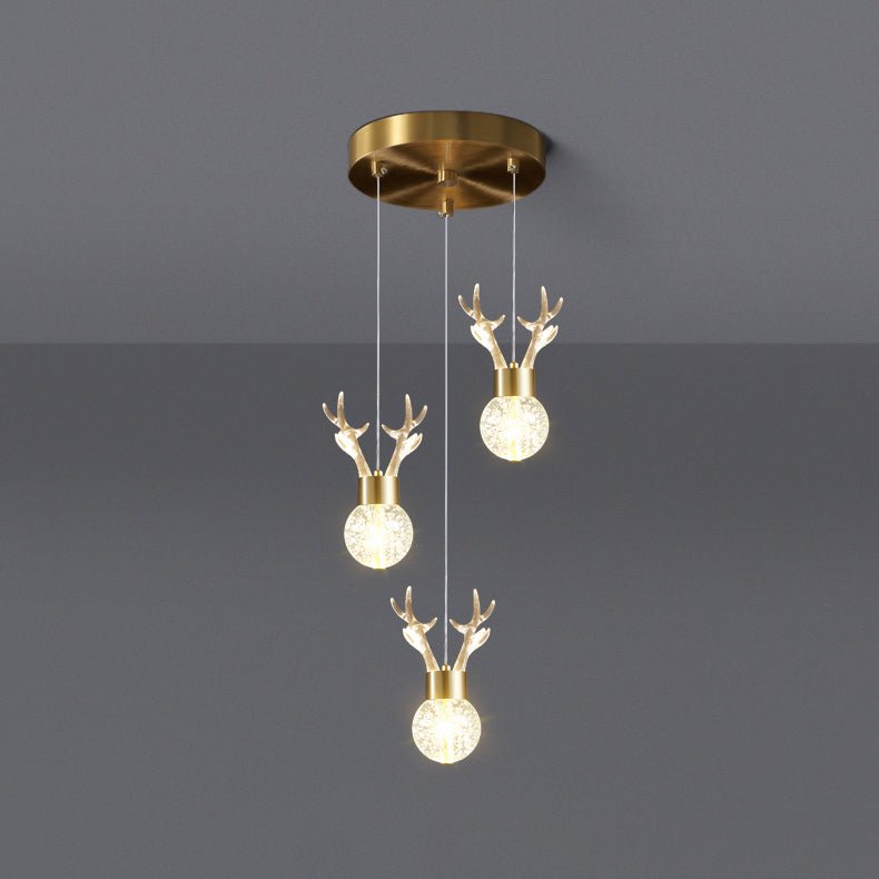 3-Head Little Deer Pendant Lamp: Diameter 7.8 inches x Height 78.7 inches (20cm x 200cm), Bubble Design, Emitting Cool White Light