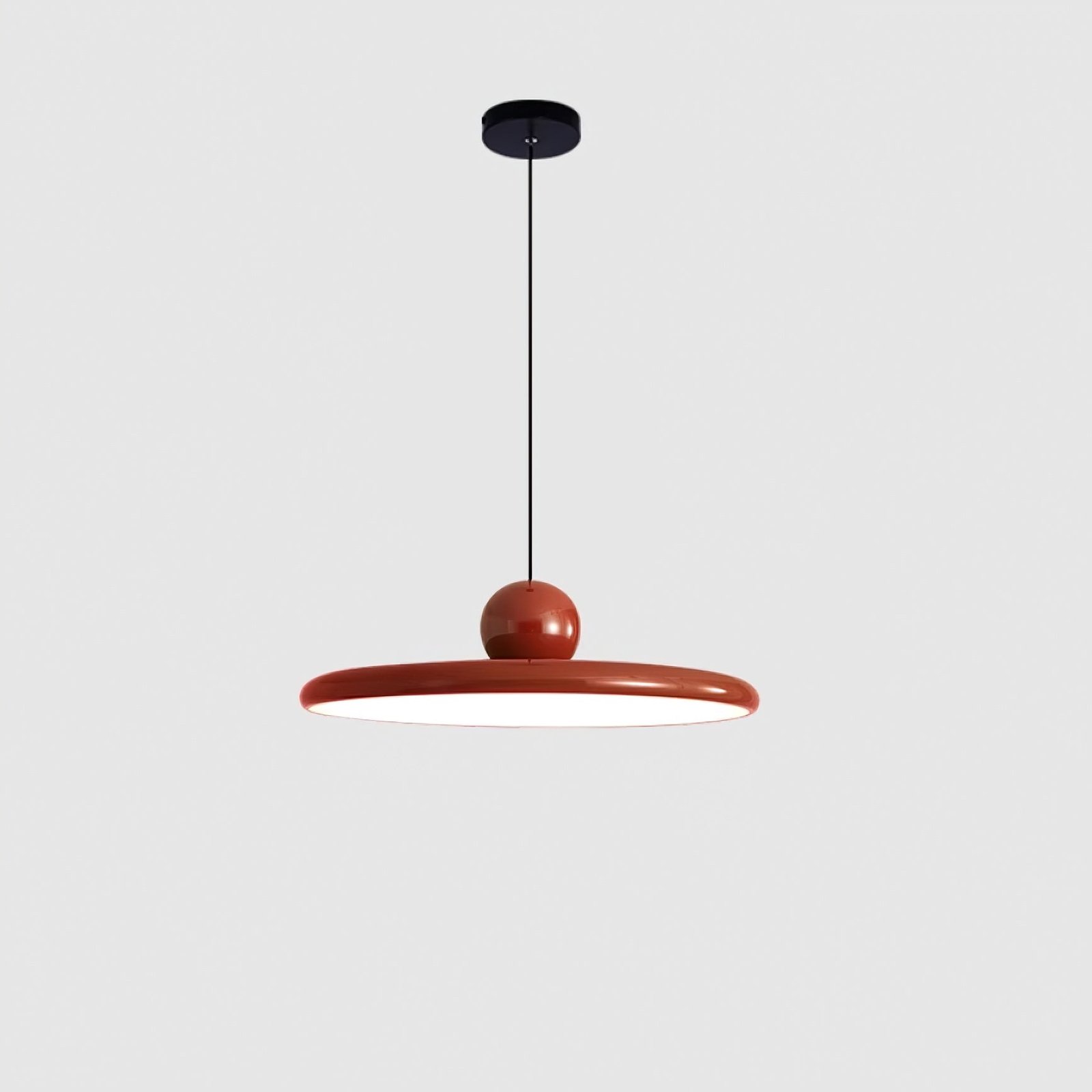 Red Lola Pendant Lamp with Cool White Lighting, measuring 19.6" in diameter and 4.7" in height (50cm x 12cm)