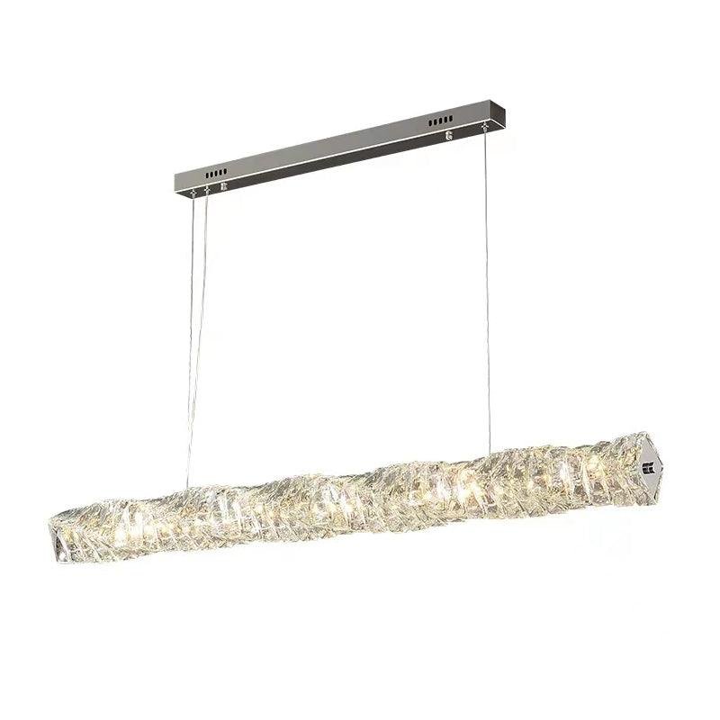 Crystal Pendant Lamp in Chrome Finish, 59" in Length x 4.7" in Height (150cm x 12cm), Cool White Illumination