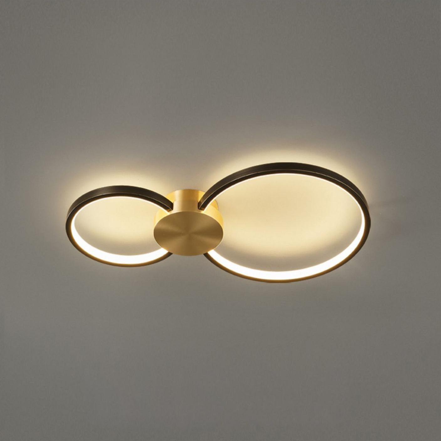 Black Loop LED Ceiling Light with Two Circles - Three-color Changing - Dimensions: 19.7″ x 11.8″ x 2.4″ (50cm x 30cm x 6cm)