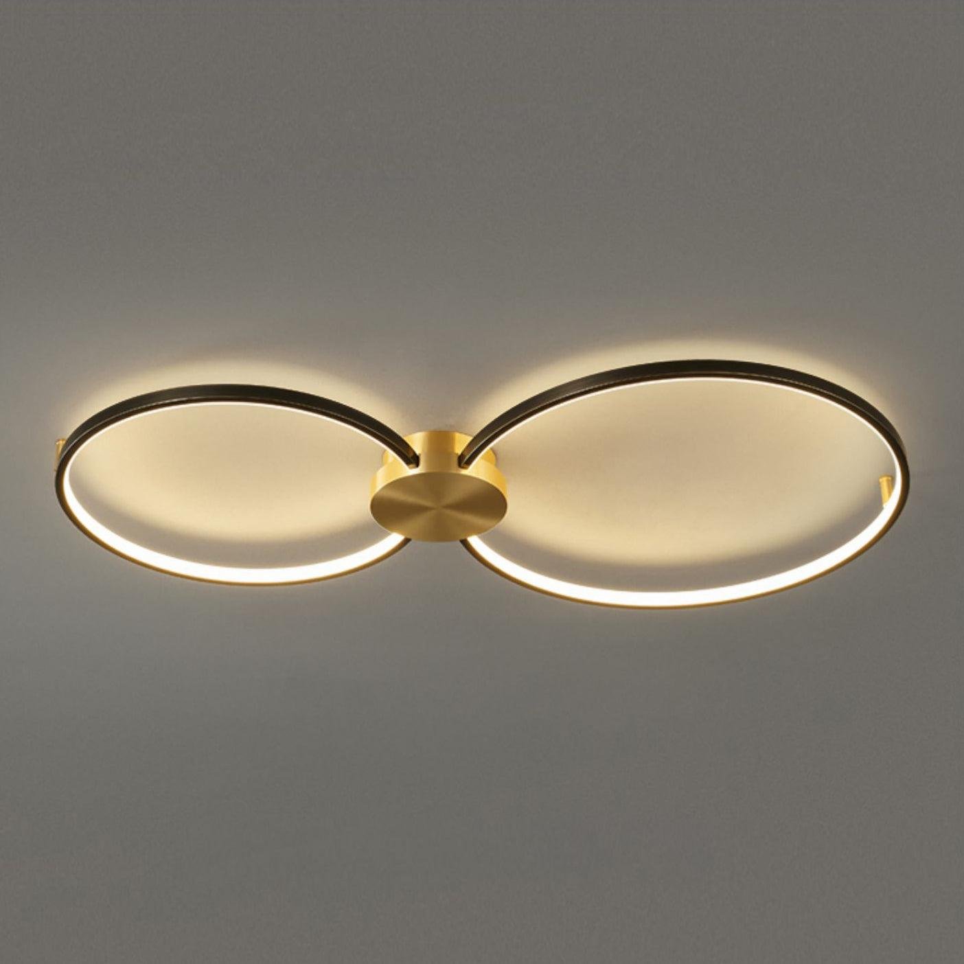 Black Loop LED Ceiling Light with Two Laps, Dimensions: L 35.4″ x W 19.7″ x H 2.4″ or L 90cm x W 50cm x H 6cm, Three-color Changing Light