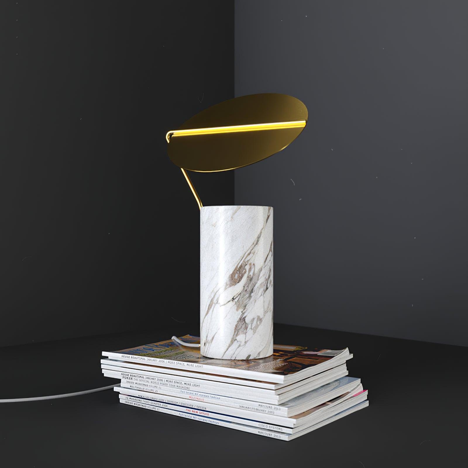 UK Plug White Marble Coffee Table Lamp, 9.1 inch Diameter x 13.8 inch Height (23cm x 35cm)