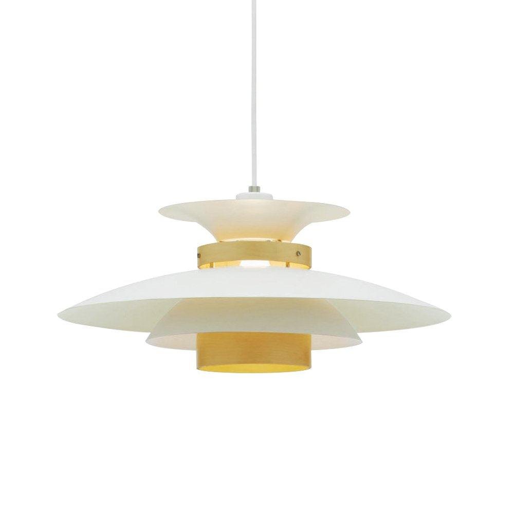 Mercero Pendant Lamp in White and Wood Color, Diameter 13.8 inches x Height 7.5 inches (35cm x 19cm)