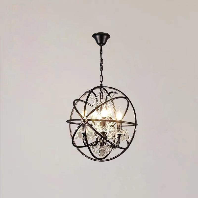 Black Metal Orb Chandelier - Diameter 17.7 inches, Height 17.7 inches (45cm x 45cm)