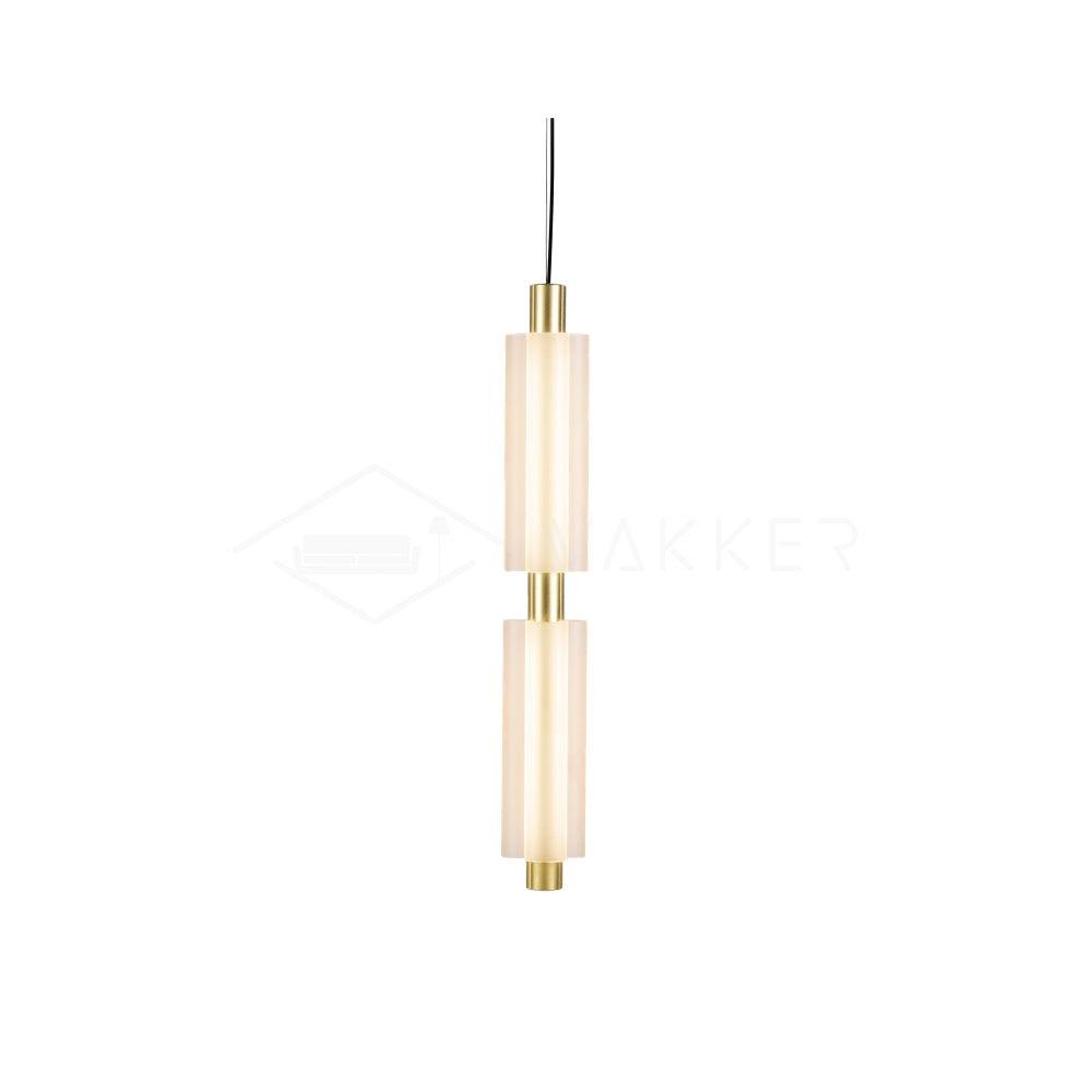 Gold Metropol Pendant Lamp with 2 Heads, 4.8" Diameter x 28" Height (11cm Diameter x 71cm Height), Cold White Light.