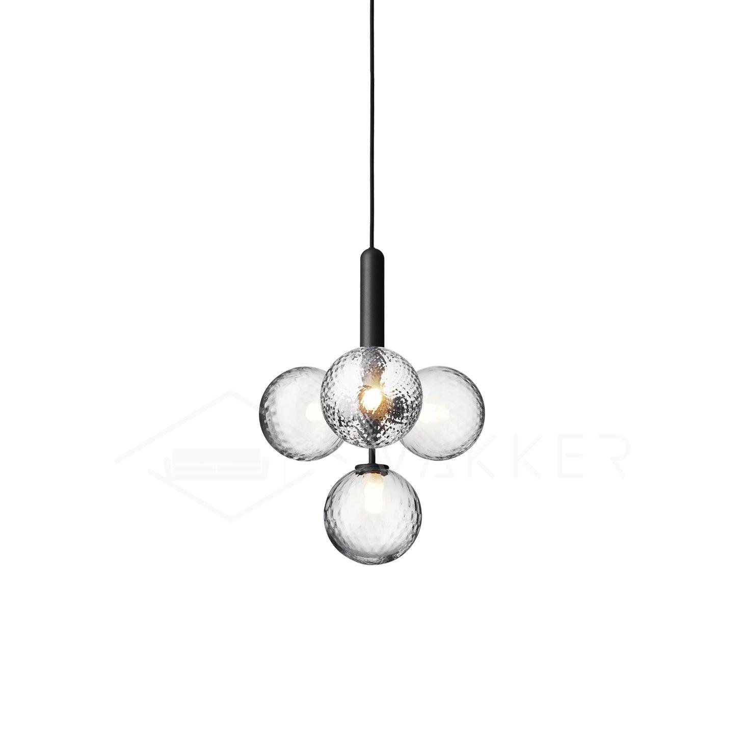 Black Miira Pendant Light with 4 Heads, Diameter 13.8 inches x Height 17 inches (35cm x 43cm), Clear Glass