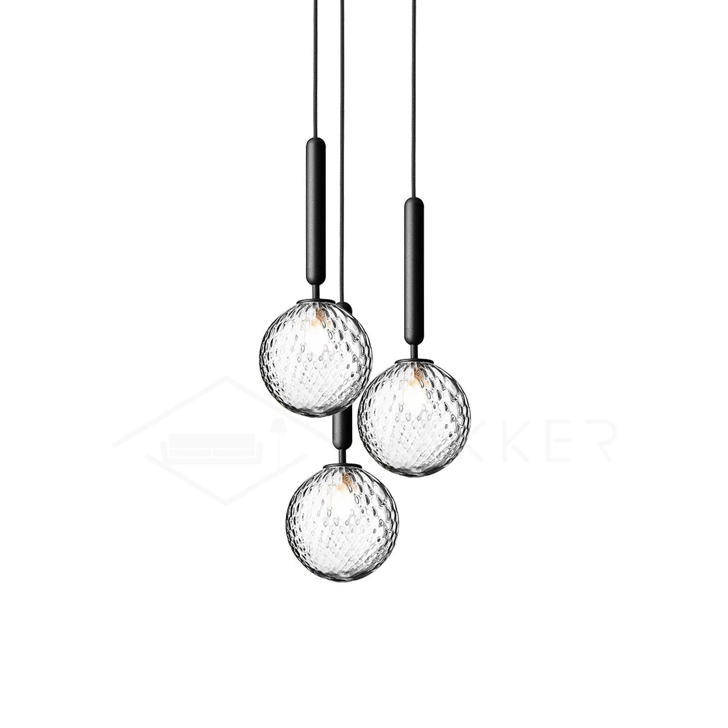 Black Miira Pendant Light with 3 Heads, Diameter 7.9 inches x Height 59 inches (20cm x 150cm), Clear